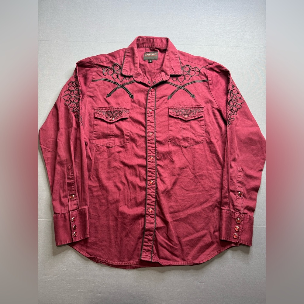 Montero  Burgundy Western Long Sleeve Pearl Snap Medium #1217